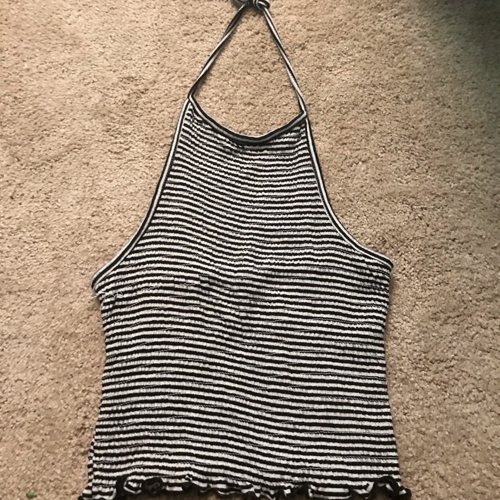 Black and white striped halter top